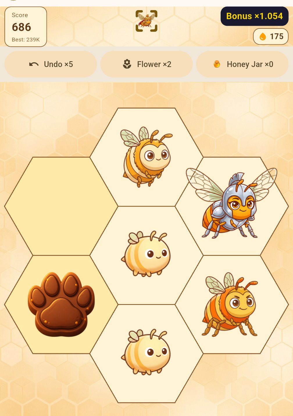 Hachi Hachi gameplay preview with bees on honeycomb tiles