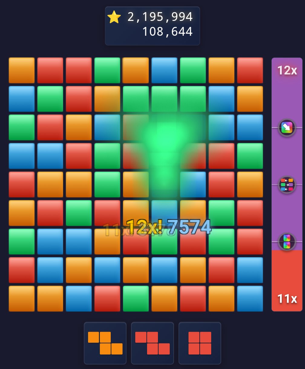 Matchomino gameplay with a 12x combo across the block board